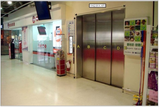 AP-1F-N007家樂福安平店1F客梯門貼圖(賣場結帳區出口處動線)